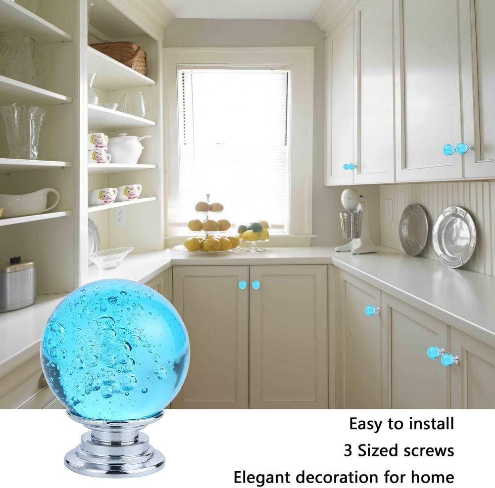 IEIK10 PCS Crystal Cabinet Knobs Azure Blue Round Glass Bubbles Knobs Smooth ...
