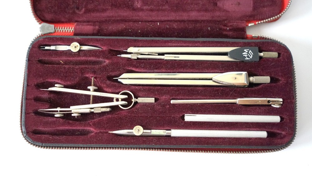 Geometric Compasses Vintage Set 7 Pieces Engineering School Maths Good Condition