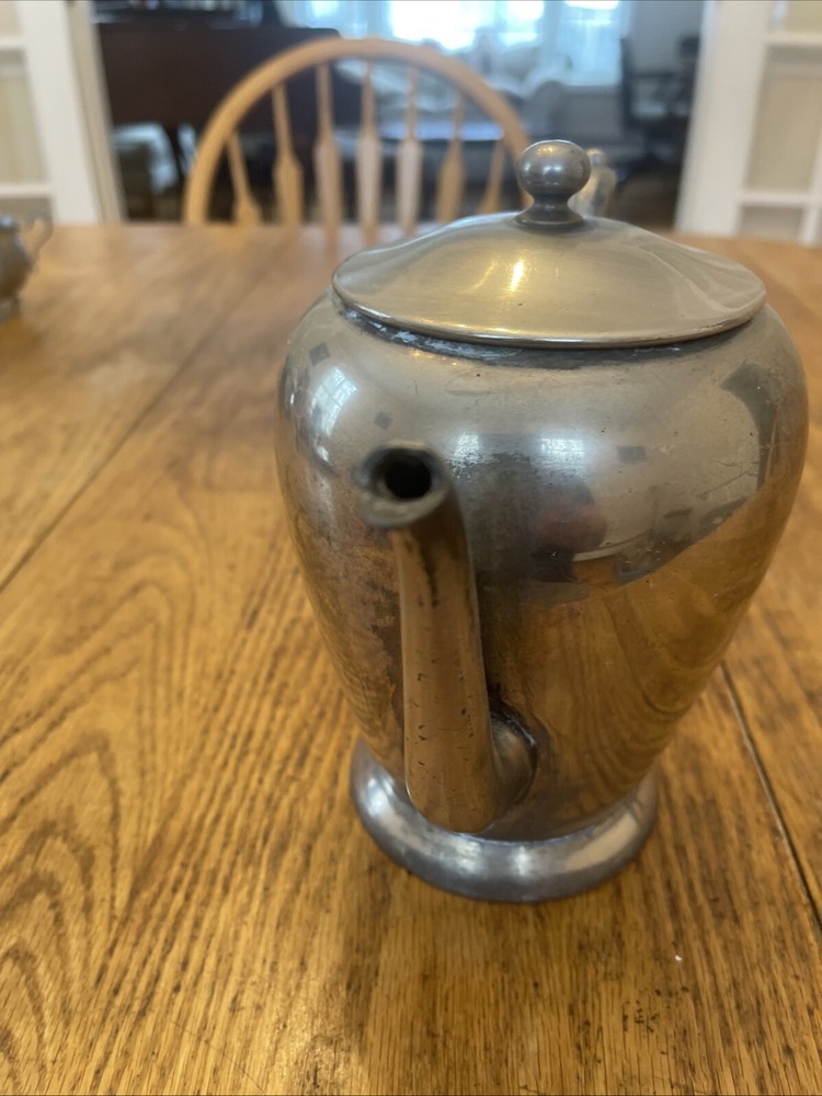 Vintage Academy Silver On Copper Tea Coffee Pot 7” Tall Sweeping Handle Nice 115