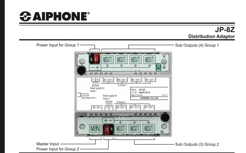 Aiphone JP-8Z Distribution Adaptor for Video Sub Master Stations