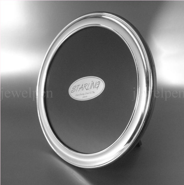 Simple and discreet round photo frame solid 925 sterling silver wood back-V1