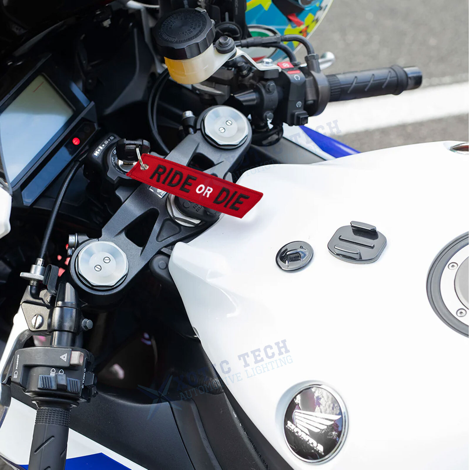 1PC Double Sided Embroidered Keychain Bike Motorcycle Key Ring Key Tag Belt Gift