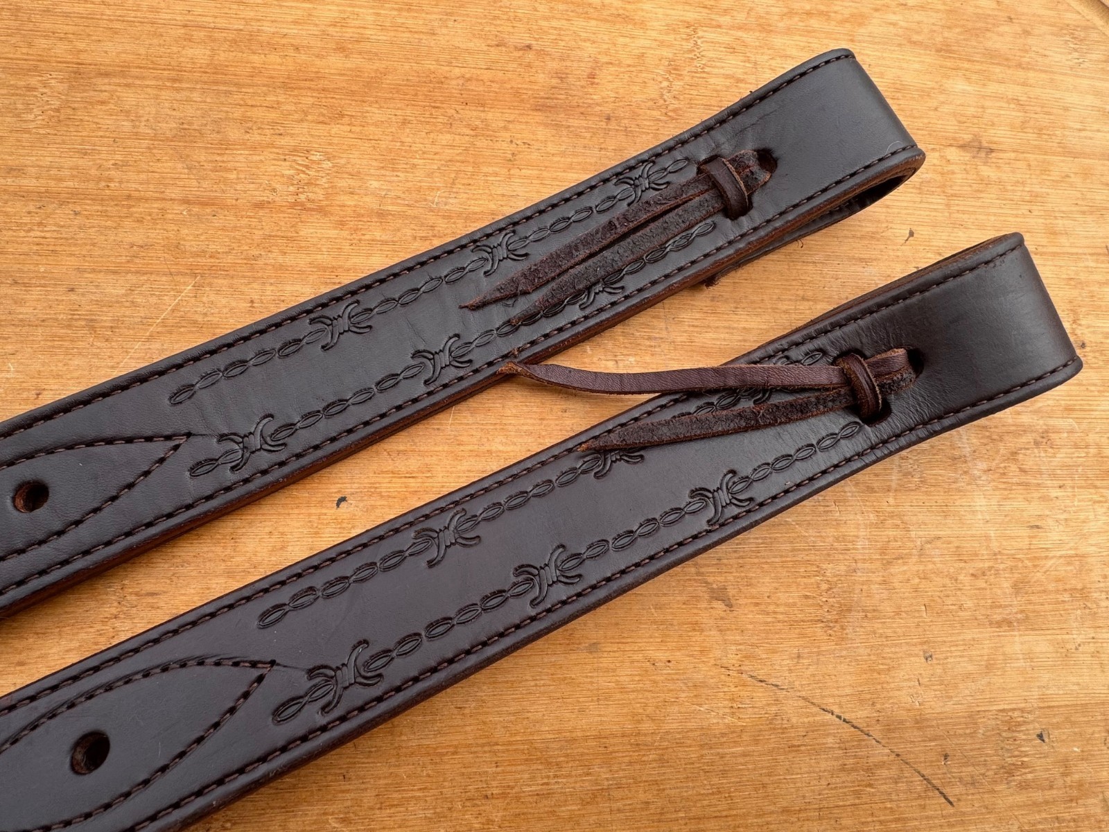 Dark Oil Barbwire Tooled Western Saddle Rear Flank Back Cinch w SS Buckles