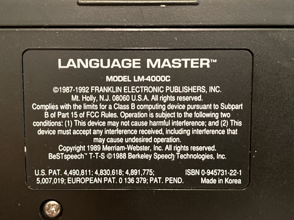 Franklin Language Master LM4000 Talking Pronouncing Dictionary Thesaurus Working