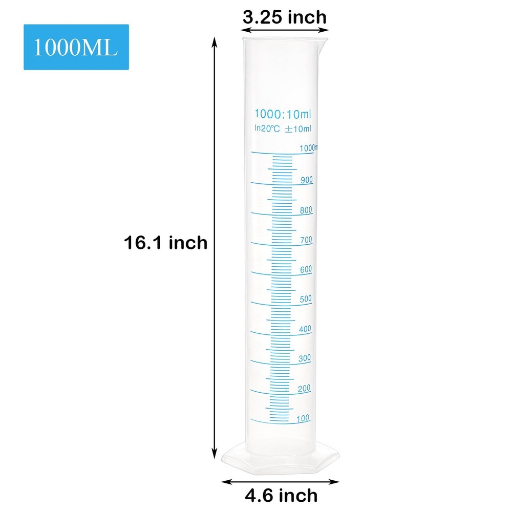 4 Pack 1000ml Plastic Graduated Cylinder with Stable Base, Plastic Measuring ...