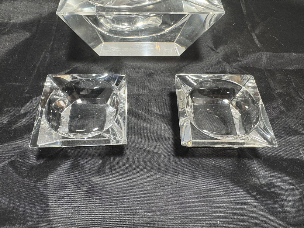 3- SQUARE CLEAR ASHTRAYS MCM 1 LARGE 2 SMALL
