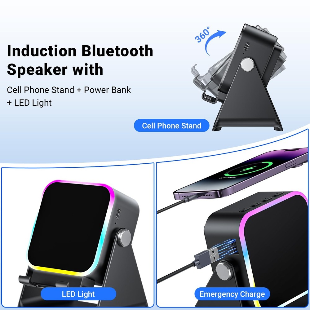 Induction Speaker with Phone Stand 5 in 1 Wireless Induction Bluetooth Audio ...