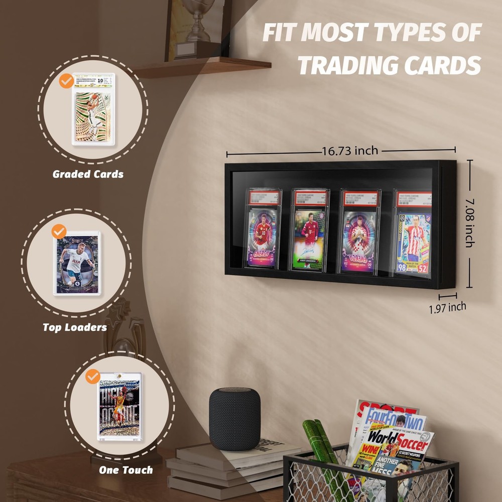 Emfogo Card Display Case, Trading Frame Wall 1 Pack, Black