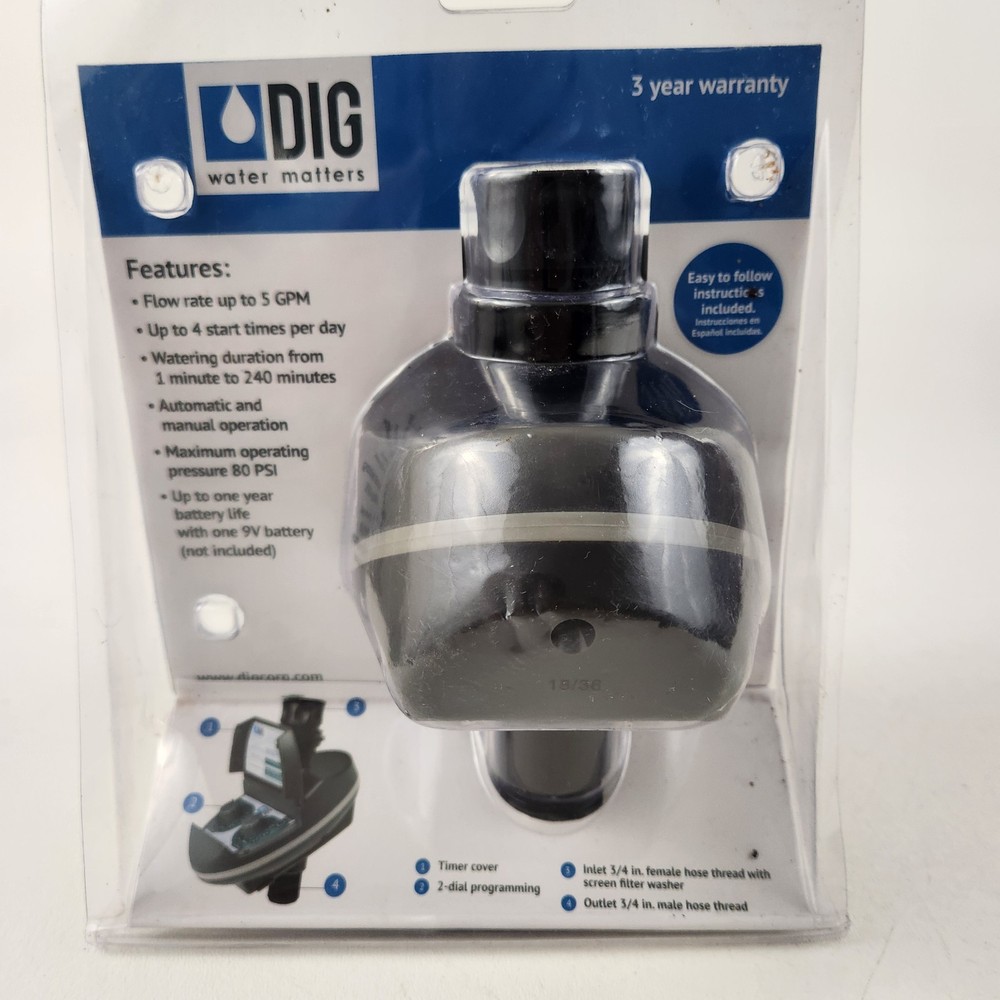 DIG Hose Thread Watering 2 Dial Timer Programmable Battery Operated B092A