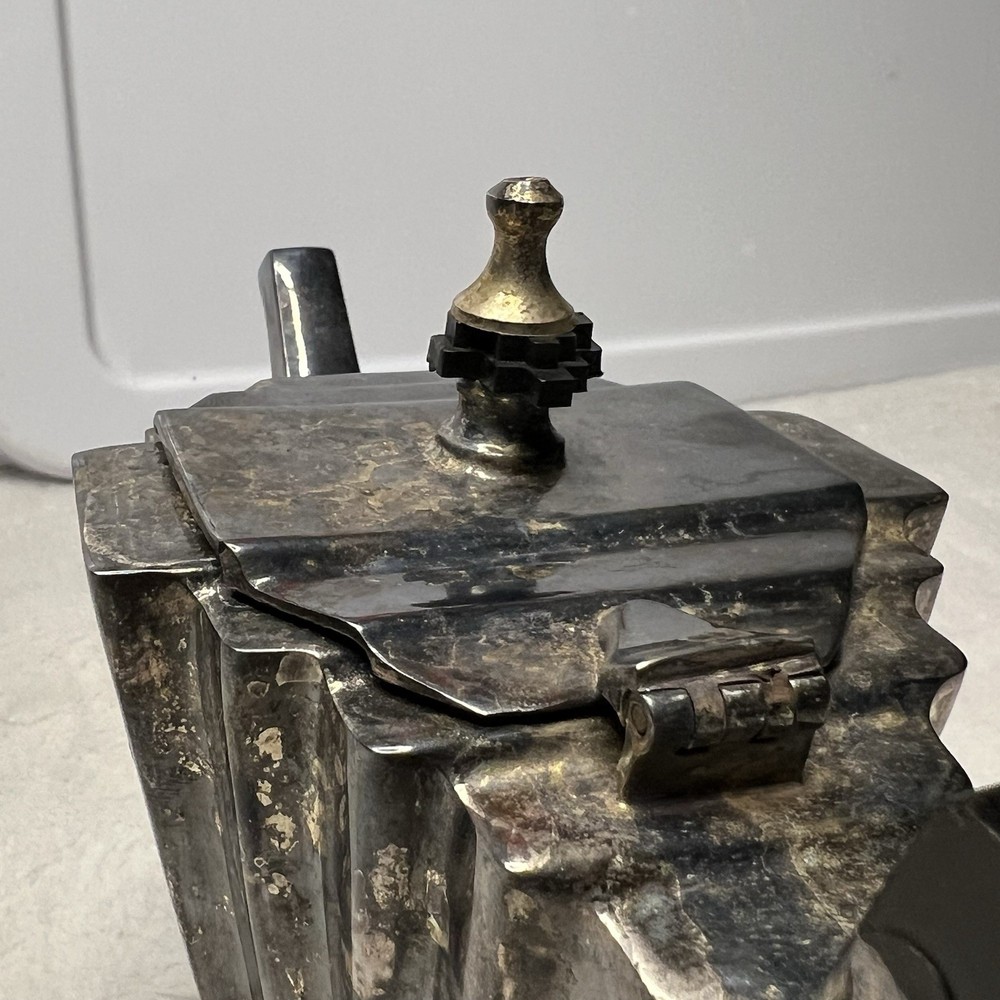 Vintage Footed Art Deco Silver Plated Tea Pot With Handle And Lid