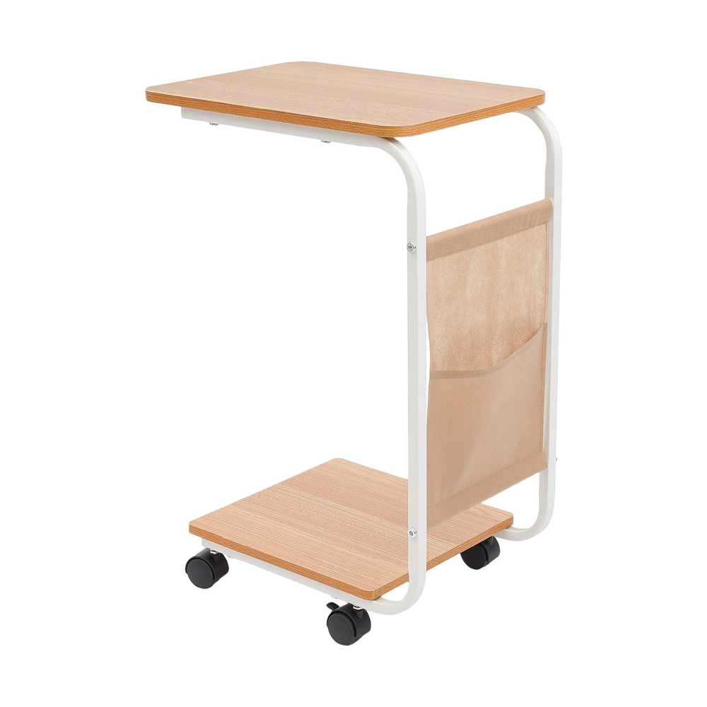 C-Shaped Side Table Sofa Bed Side Table With 4 Wheels Coffee Table Laptop Stand