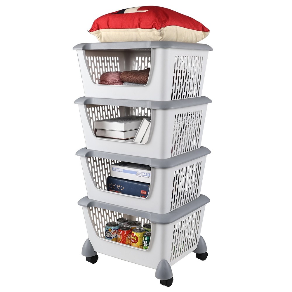 Idotry 4-Packs Plastic Stackable Storage Bins - Large Storage Basket with Wheels