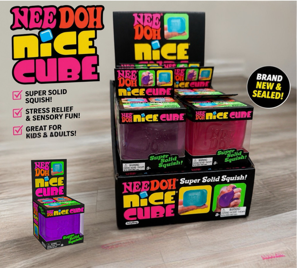 Schylling Nee Doh Nice Cube Super Solid Squish Sensory Squeeze Toy Pink