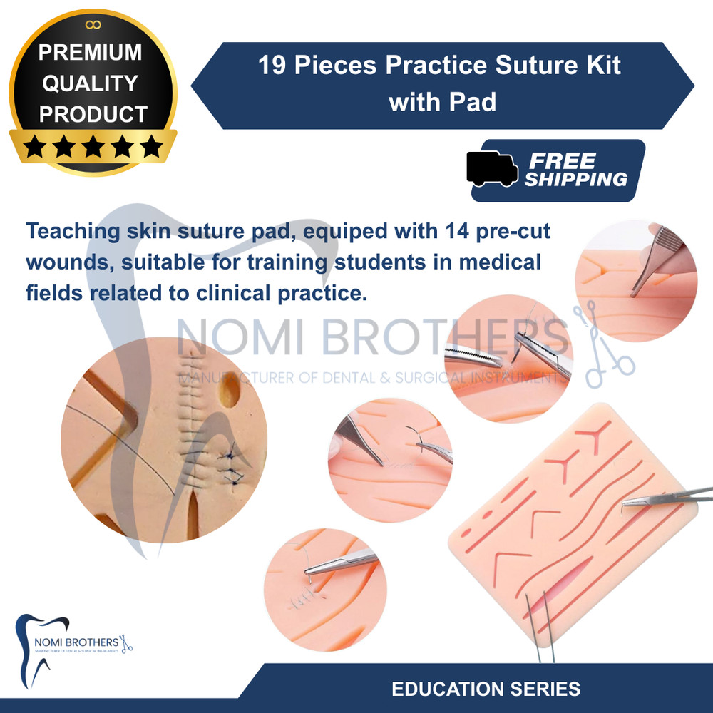 19 Pcs Suture Parctice Kit with Scissors Needles Thread Silicon Pad Training Kit