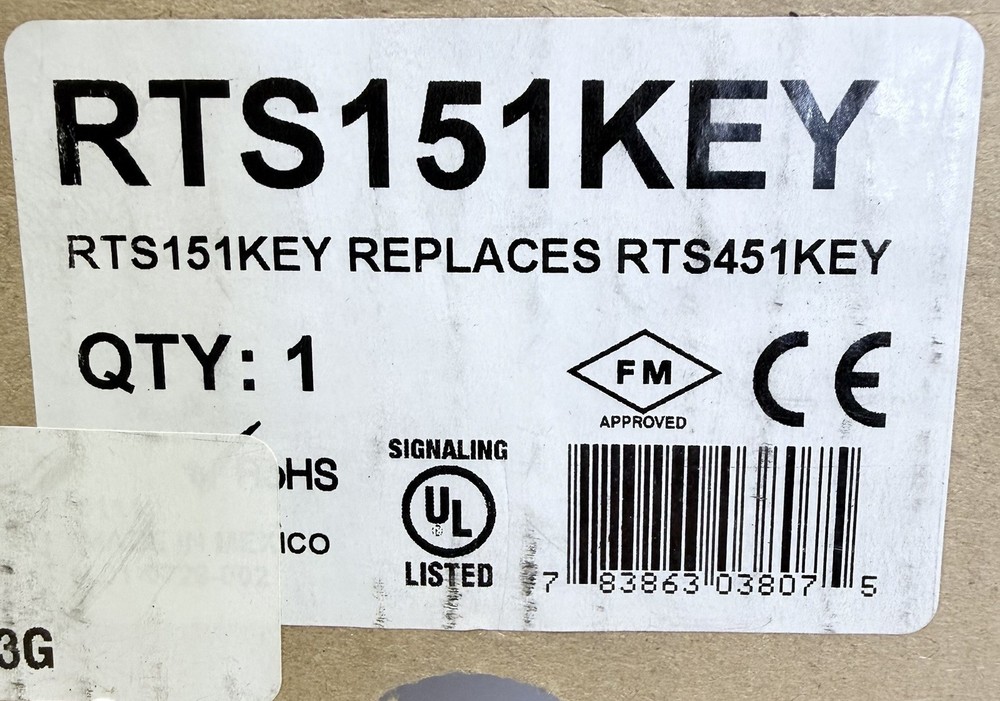 System Sensor Key Remote Test and Reset Station Duct Smoke Detector RTS151KEY