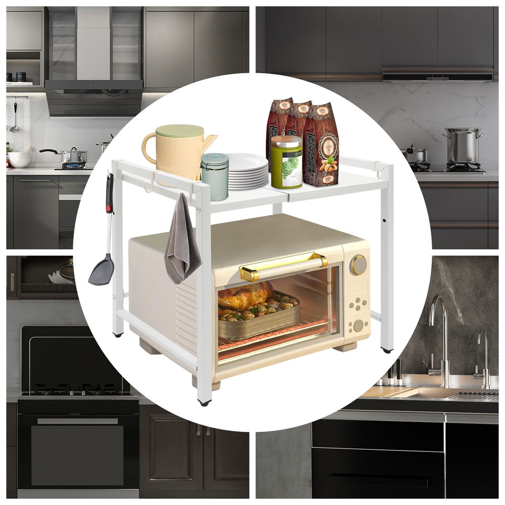 2 Tier Microwave Stand Adjustable Kitchen Shelf for Kitchen Countertop Organizer