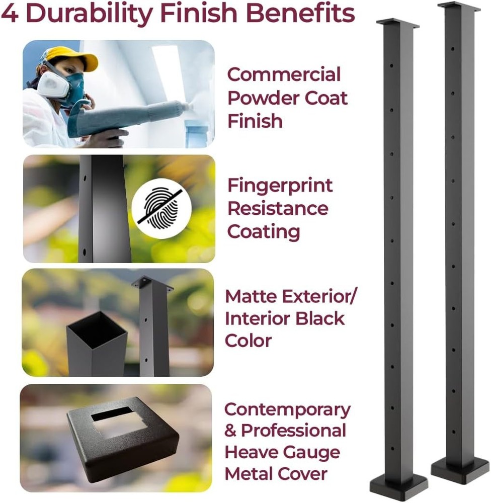 CR Fence & Rail Cable Railing Post Set 2pcs Black Cable Railing Corner Post 42in