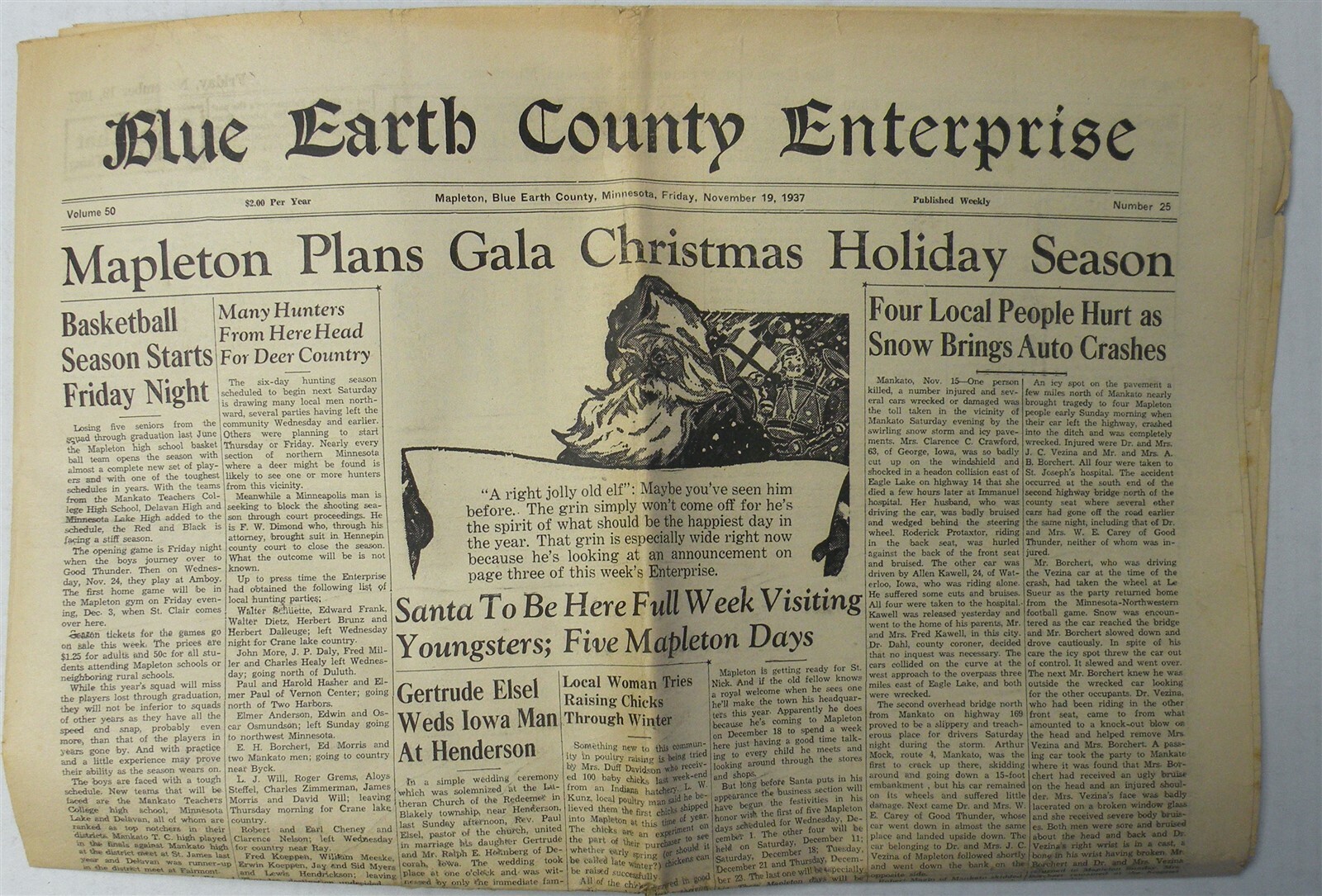 Blue Earth County Enterprise Newspaper Mapleton, Minnesota November 19, 1937