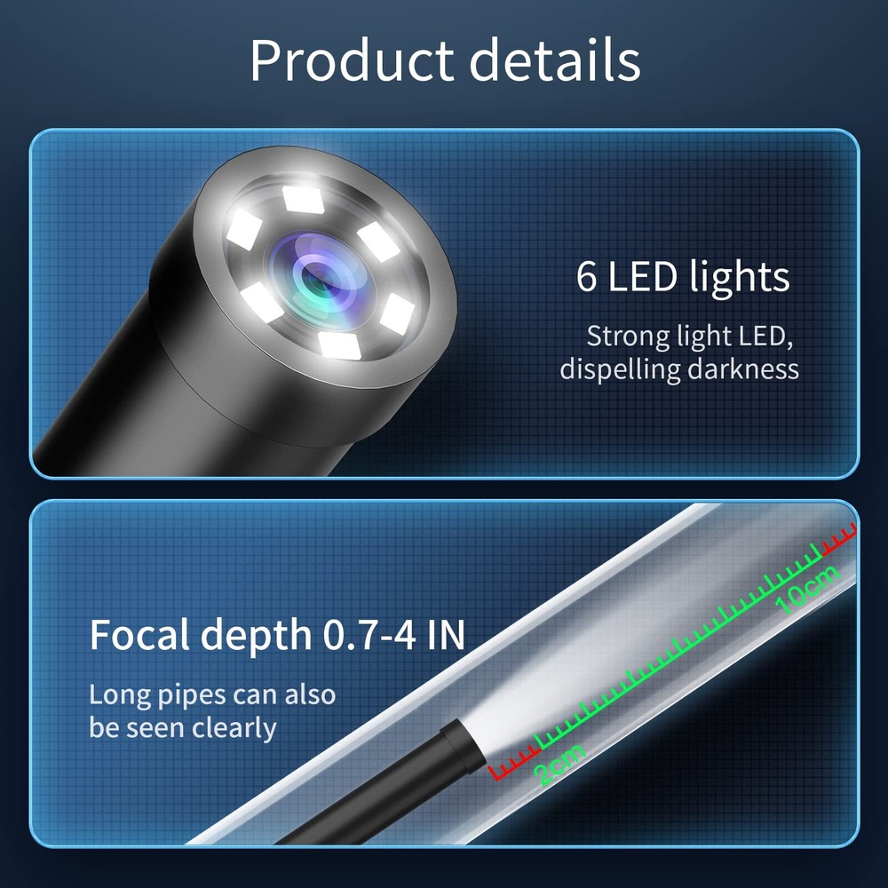 Endoscope Snake Camera with Light,IP67 Waterproof Camera for Android iPhone iPad