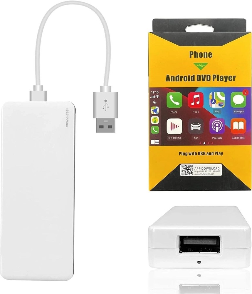 CarPlay Adapter USB For Phone Android DVD Player Wireless Plug & Play White