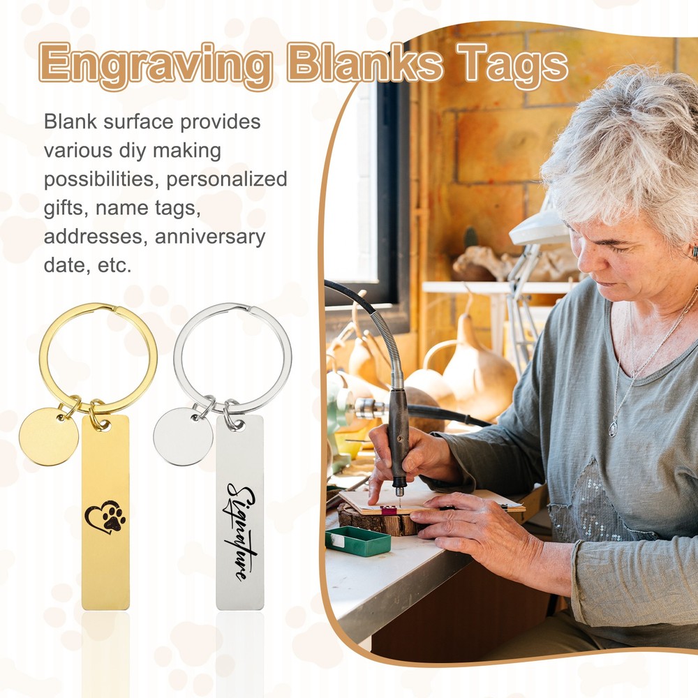 30Pcs Metal Engraving Keychain Blanks, Gold Tone(Rectangular)