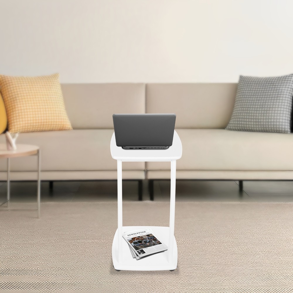 C-Shaped Side Table with Wheels Mobile End Table with Wood Frame Nightstand