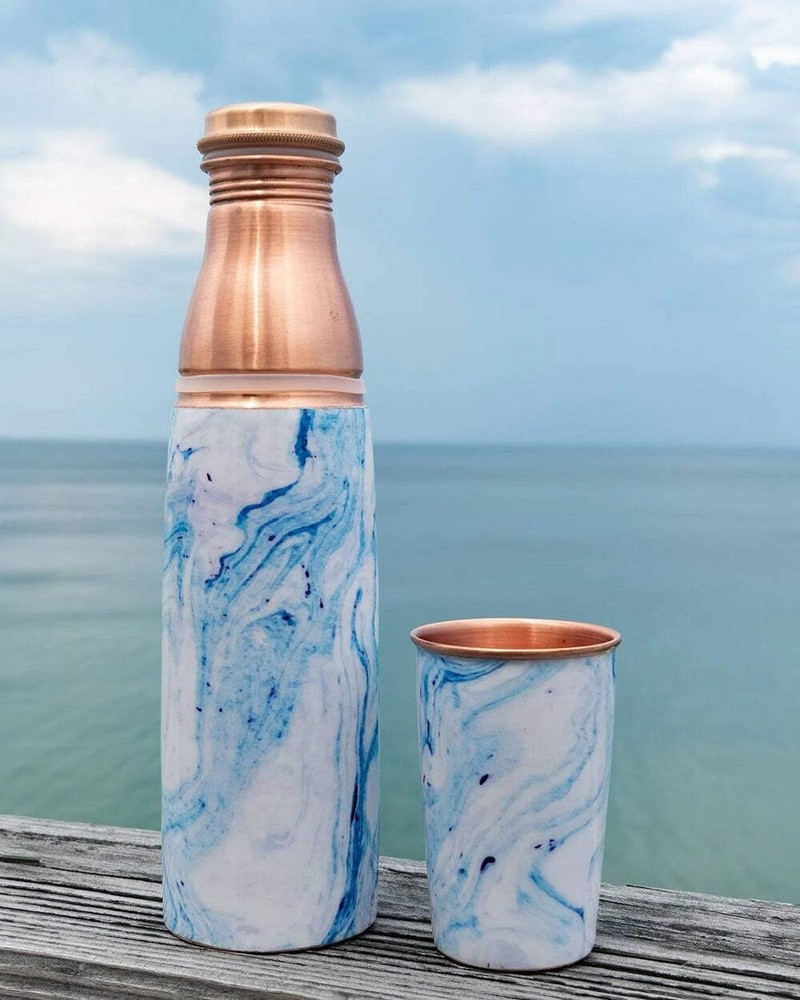 Marbled Copper Water Bottle and Matching Cup