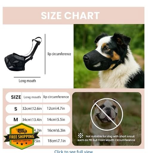 Colenumone Dog Muzzle S Black Mesh Soft Adjustable No Bark Prevent Biting