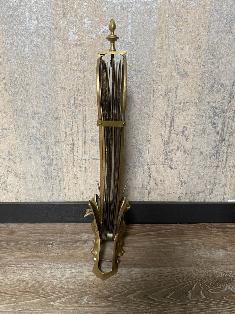 Antique Fire Screen Griffin Peacock Folding Brass Fire Guard