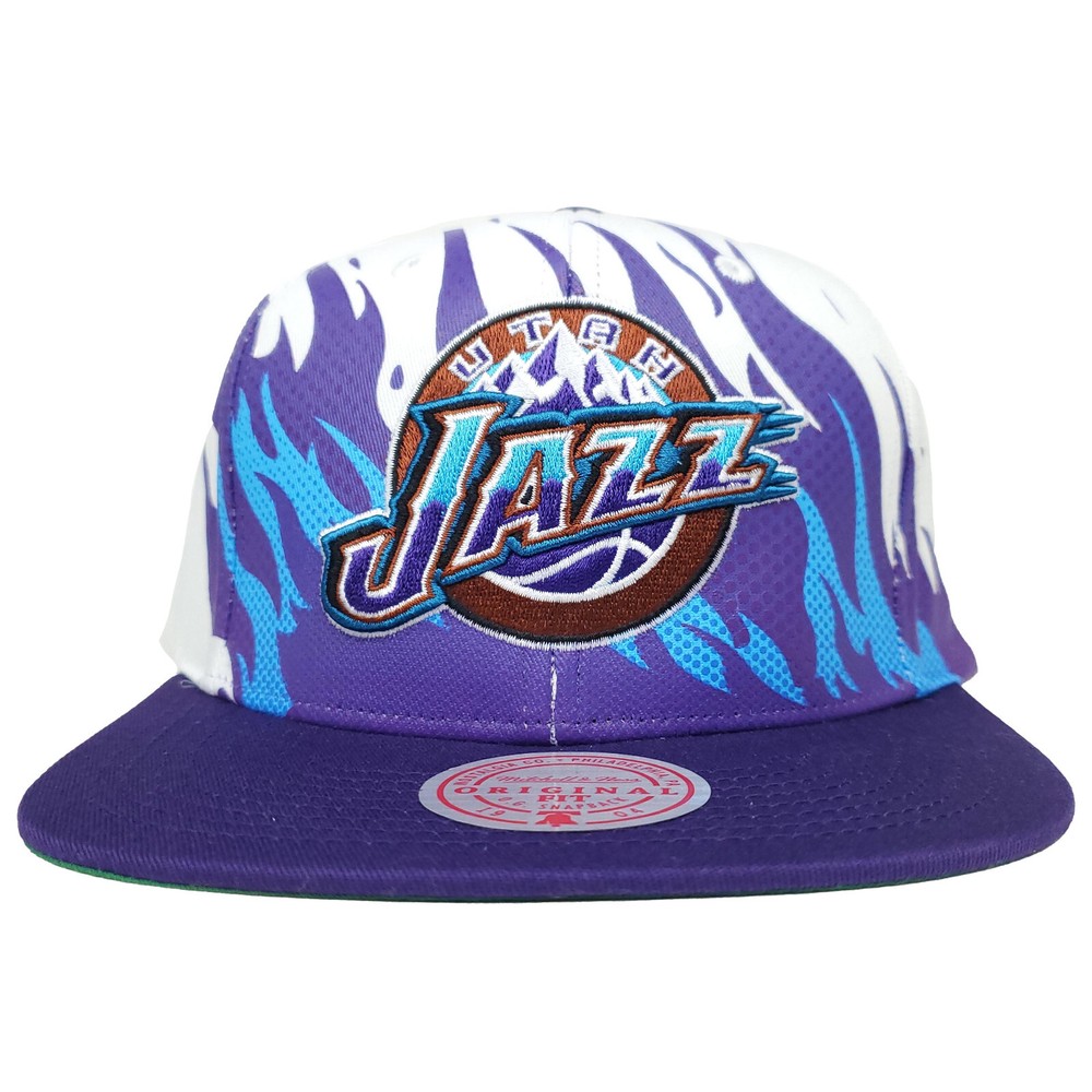 Utah Jazz Mitchell & Ness Snapback Cap Hat 3D Logo Gradient Flame Art NWT