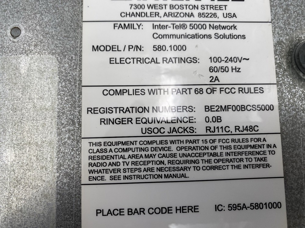 Inter-Tel/Mitel 5000 Main Cabinet 580.1000