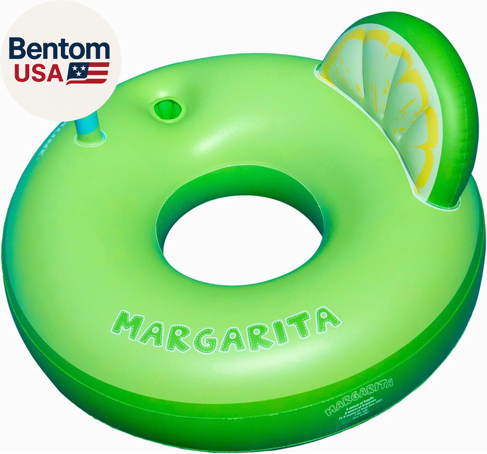Margarita Pool Ring with Cupholder & Backrest – Inflatable Lounge Float with Fun