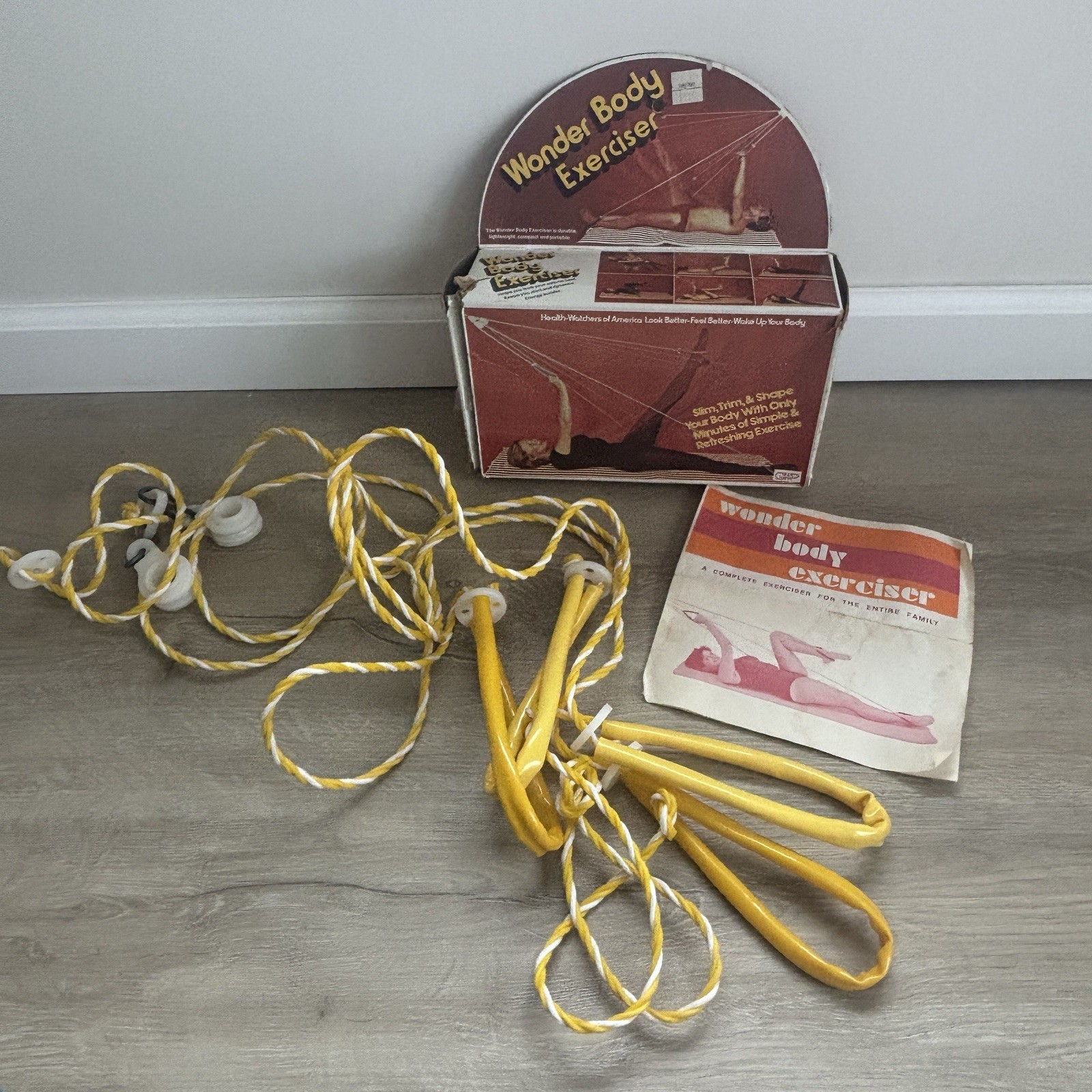 VTG Wonder Body Exerciser Retro 70s Fitness Rope Pulley Original Box Manual MCM