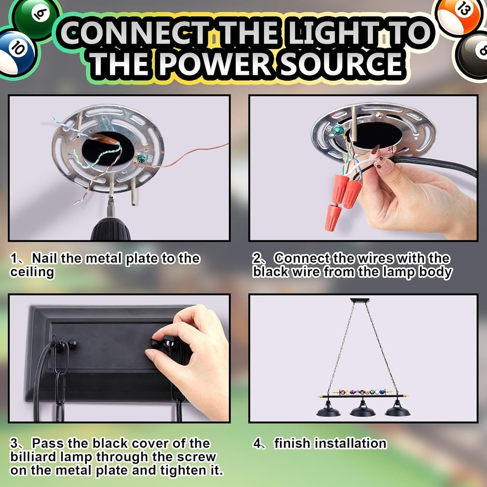 Adjustable Pool Table Lights for 7'-8' Billiard Light Hanging Pool Table Light F