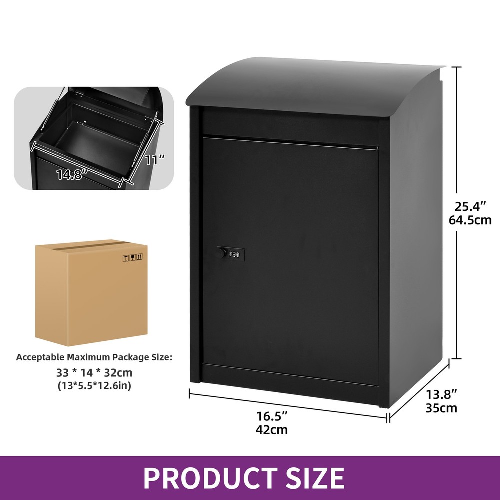 Lockable Home Drop Container 16.5 x13.8 x25.4" Secure Delivery Box w/ Coded Lock