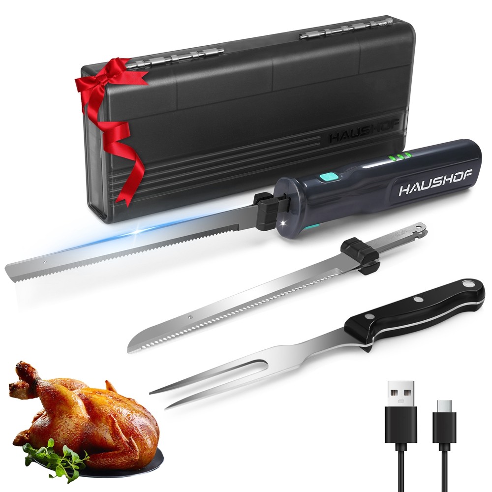 HAUSHOF Cordless Electric Knife Sets for Meat Slicing 8V Carving Bread Knife USA