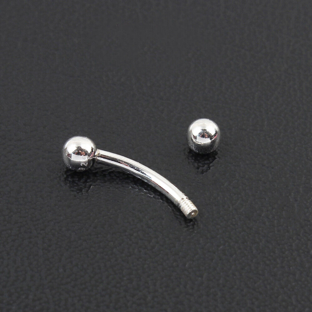 925 Sterling Silver Eyebrow Stud Curved Barbell Ear Tragus Piercing Ring A1237
