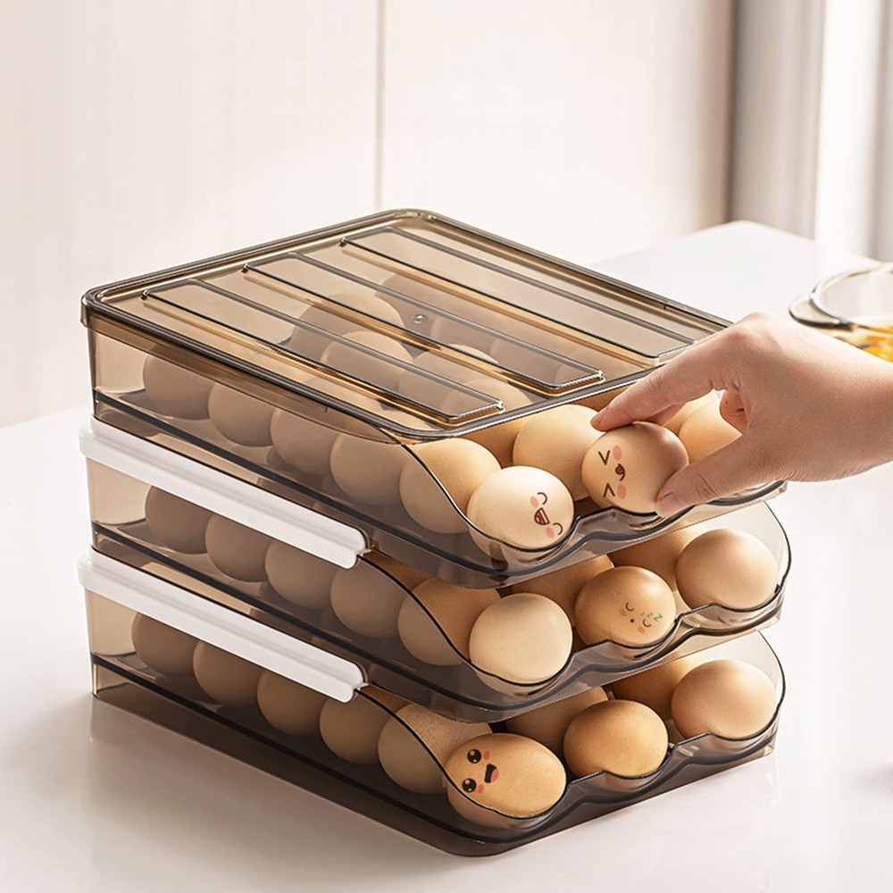 54 Grid Capacity Egg Holder for Refrigerator, Automatic Rolling Egg Storage R...