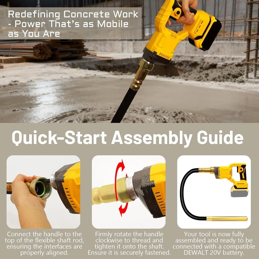 Handheld Concrete Vibrating Tool, Compatible with Dewalt 20V Battery......