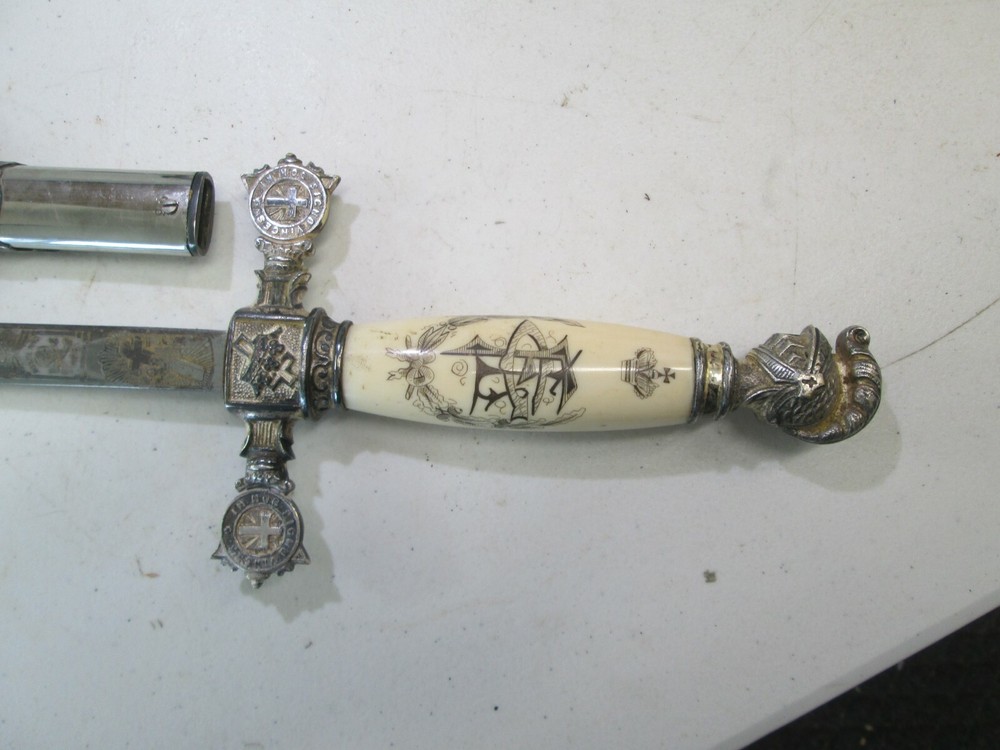 FRATERNAL SWORD & SCABBARD ETCHED BLADE NAMED AND MAKER