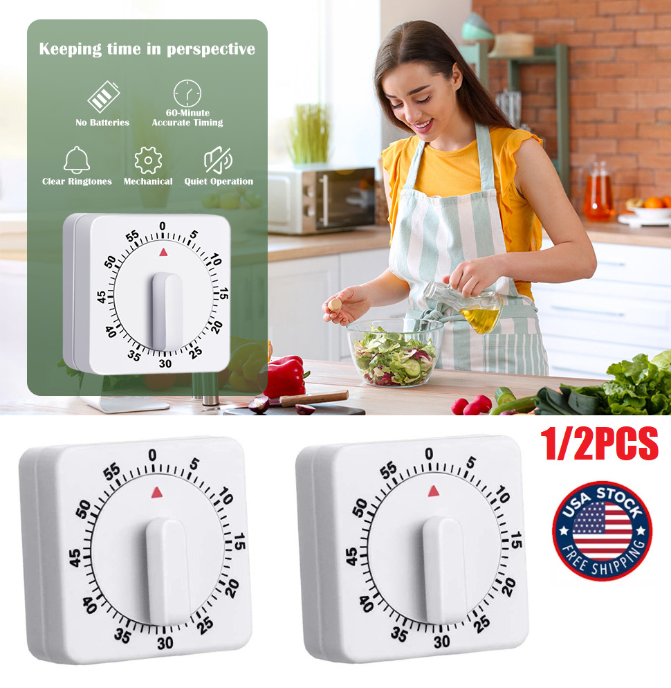 1/2x Square 60 Minute Mechanical Kitchen Timer Easy to Use Visual Cooking Timer