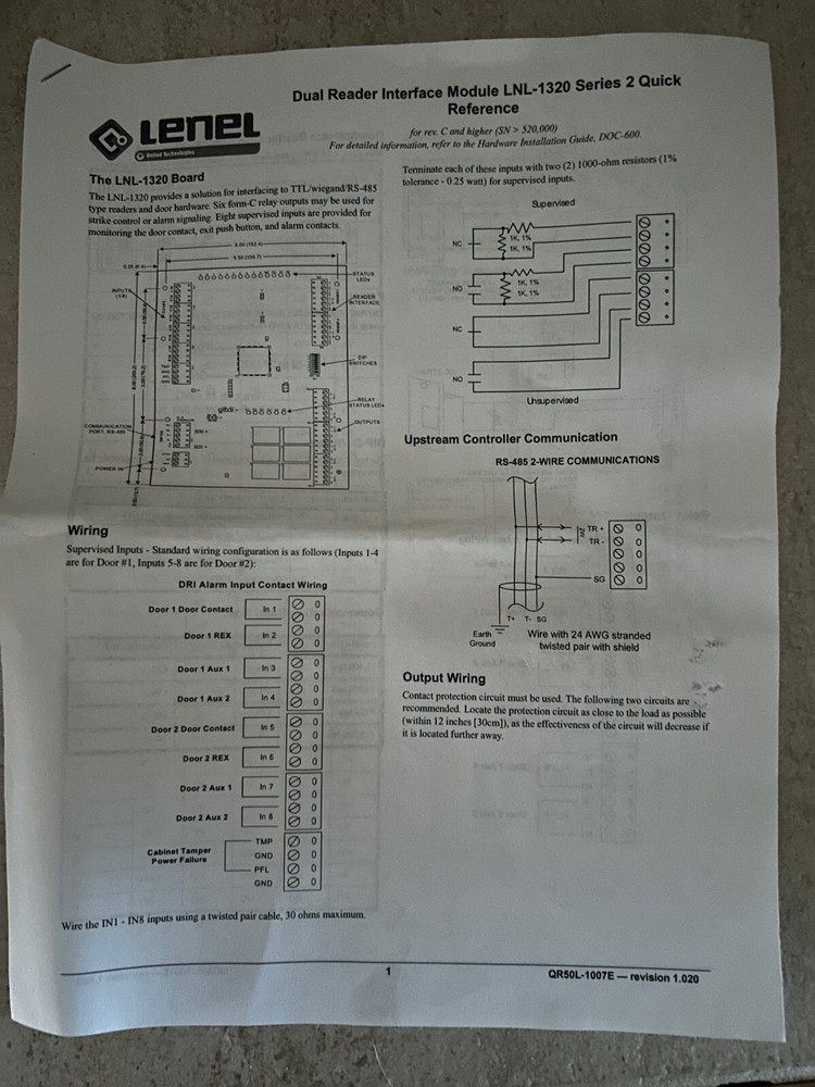 1x Lenel LNL-1320 S2 Dual Reader Interface Module