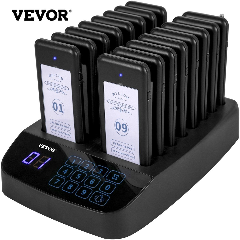 Portable Wireless Call System 16 Pagers 98 Beepers Touch Key Vibration Flash