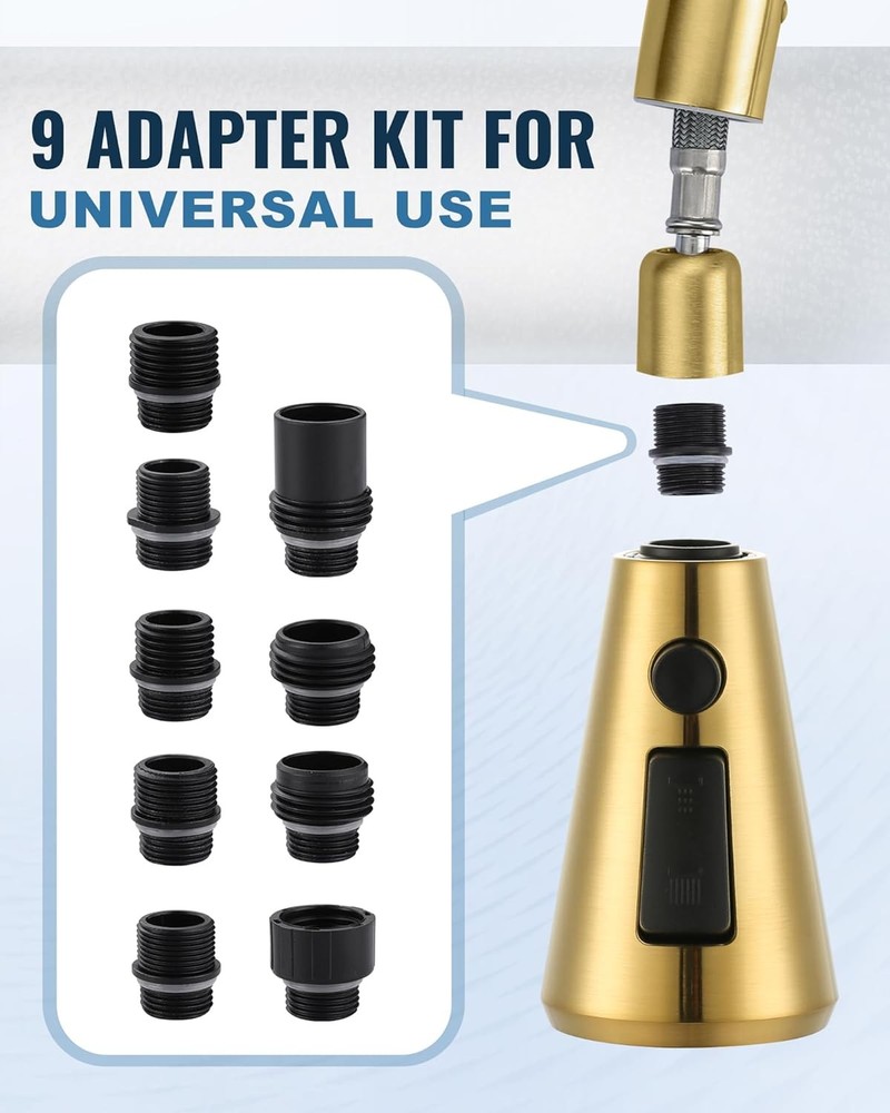 Pull Down Spray Head Replacement - for Kitchen Faucet Sprayer Head with 9 Adapte
