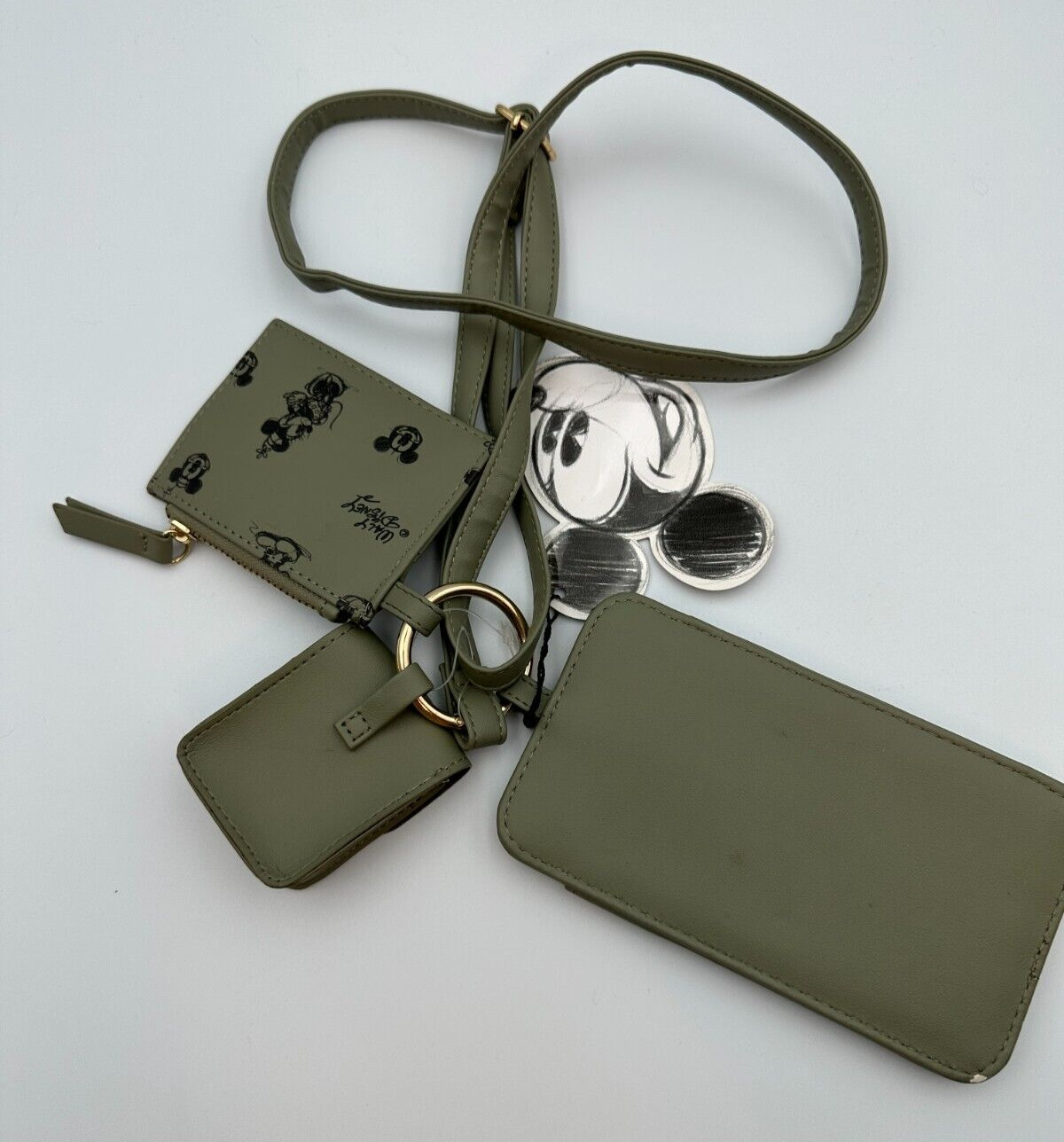 Primark Mickey Green Crossbody Bag Phone Holder Cardholder and Earbud Case NWT