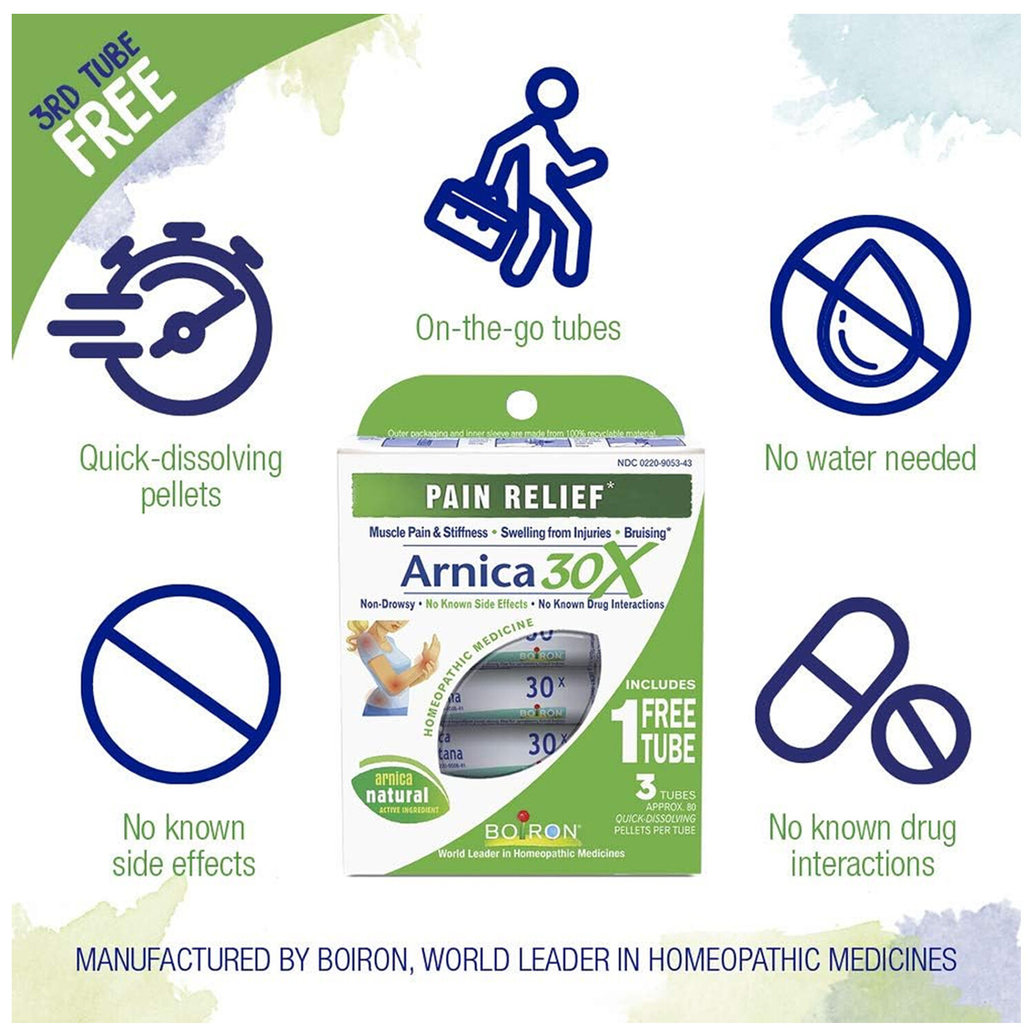 Boiron Arnica Montana 30X Meltaway Pellets, 3 Count (240 Pellets)