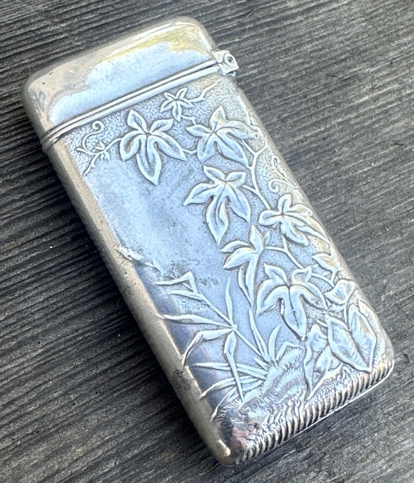 Antique Wood & Hughes Sterling Silver Floral Engraved Vesta Case Match Safe