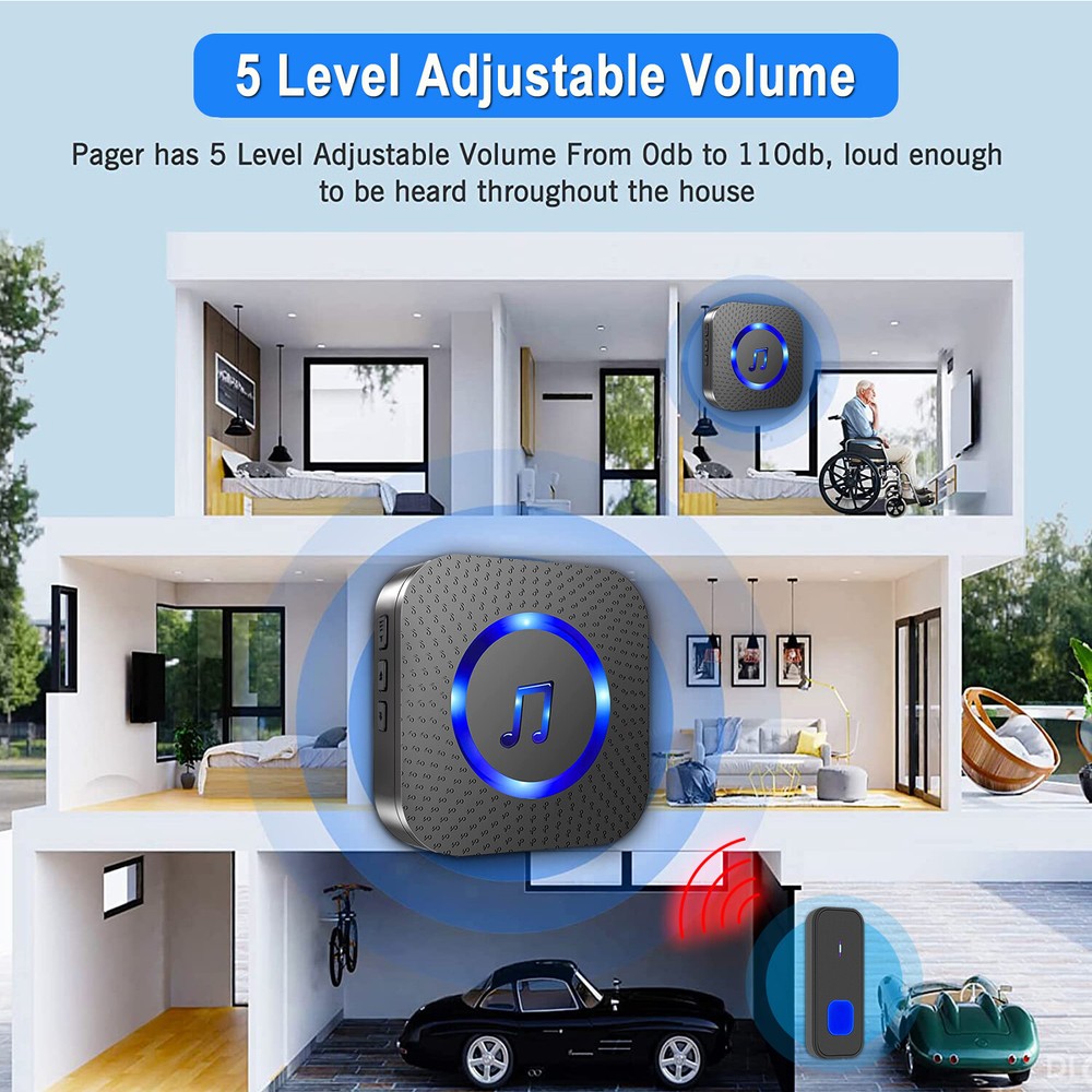 Multi call wireless doorbell set, cordless, waterproof, 4 buttons+2 receivers