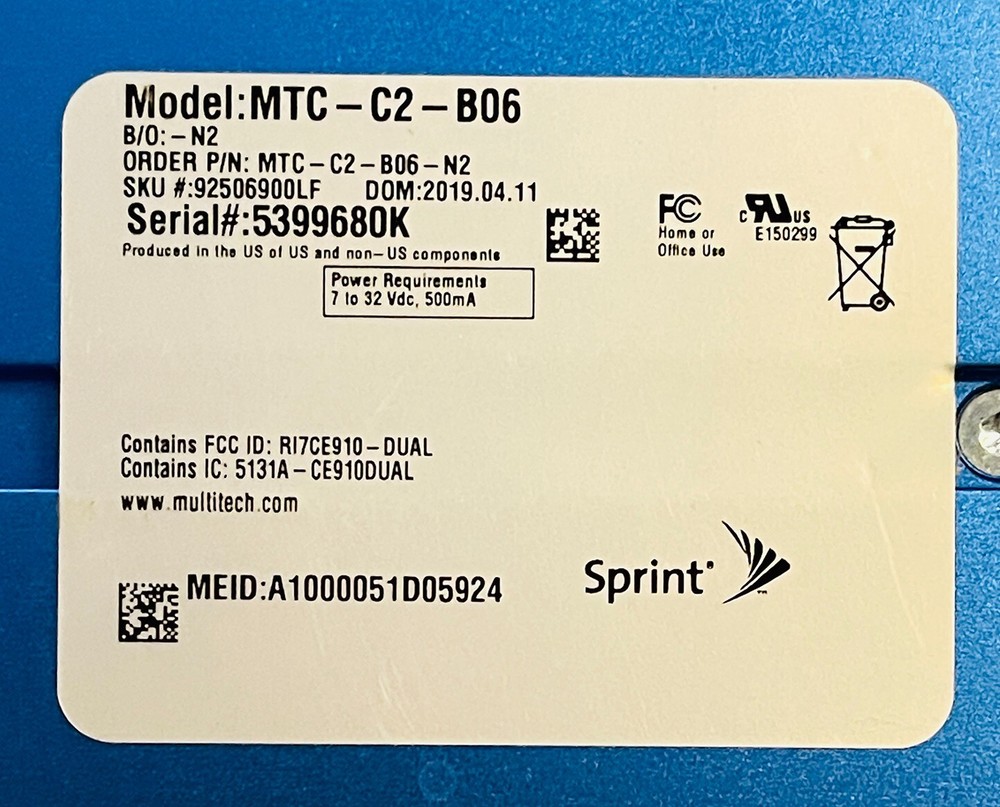 MultiTech MultiConnect Cell MTC-C2-B06 Cellular Sprint Modem CDMA MTC-LNA4-B03