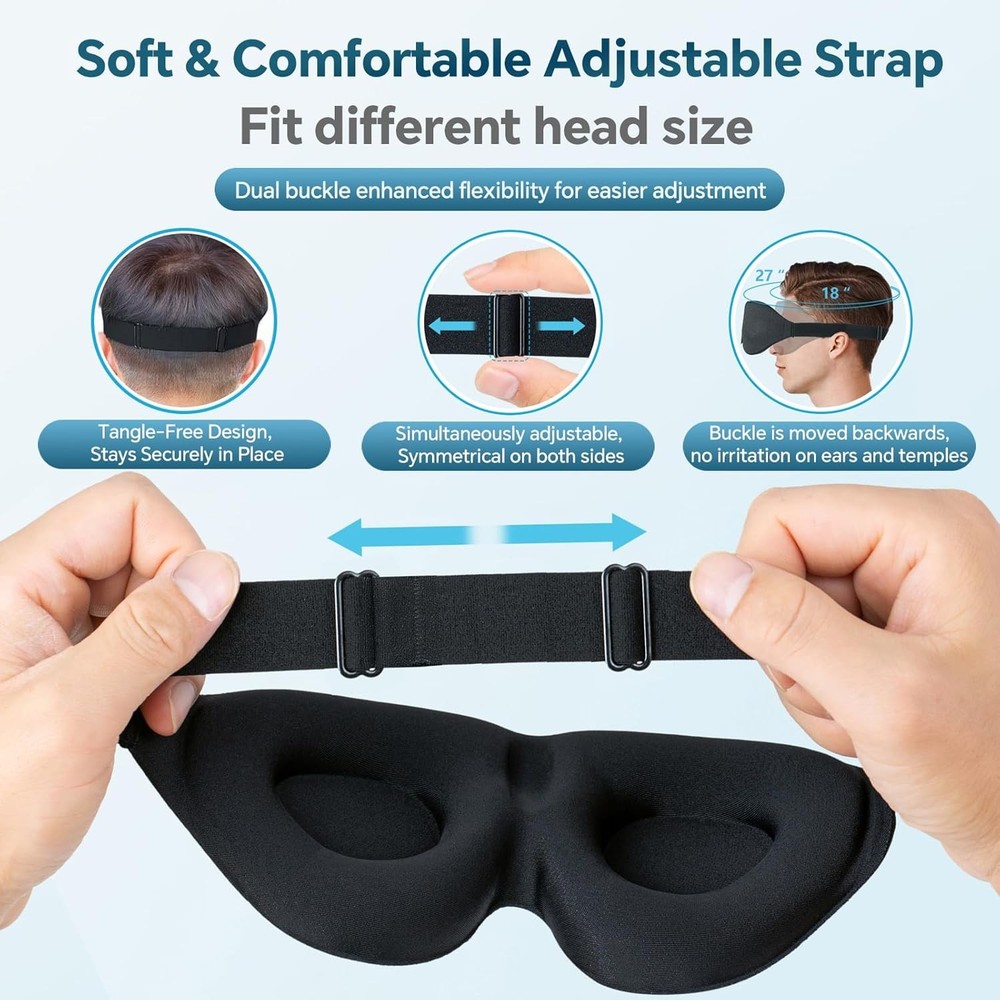 ZGGCD Sleep Mask for Side Sleeper, Light Blocking Sleeping Eye Black